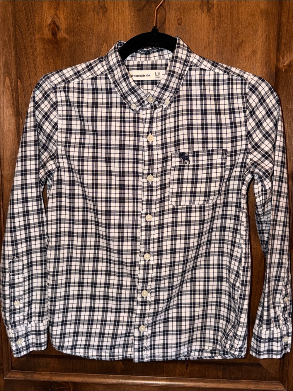 Abercrombie Kids Boys Size 9/10 Navy & White Plaid LS Button-Down Shirt